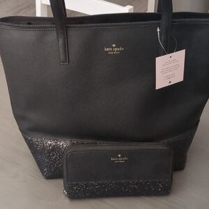 Kate Spade Black Tote Bag with Glitter Accent